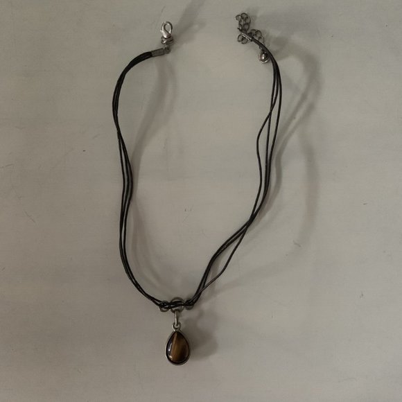 Reversible Amber Stone Pewter Metal Necklace - Picture 1 of 2